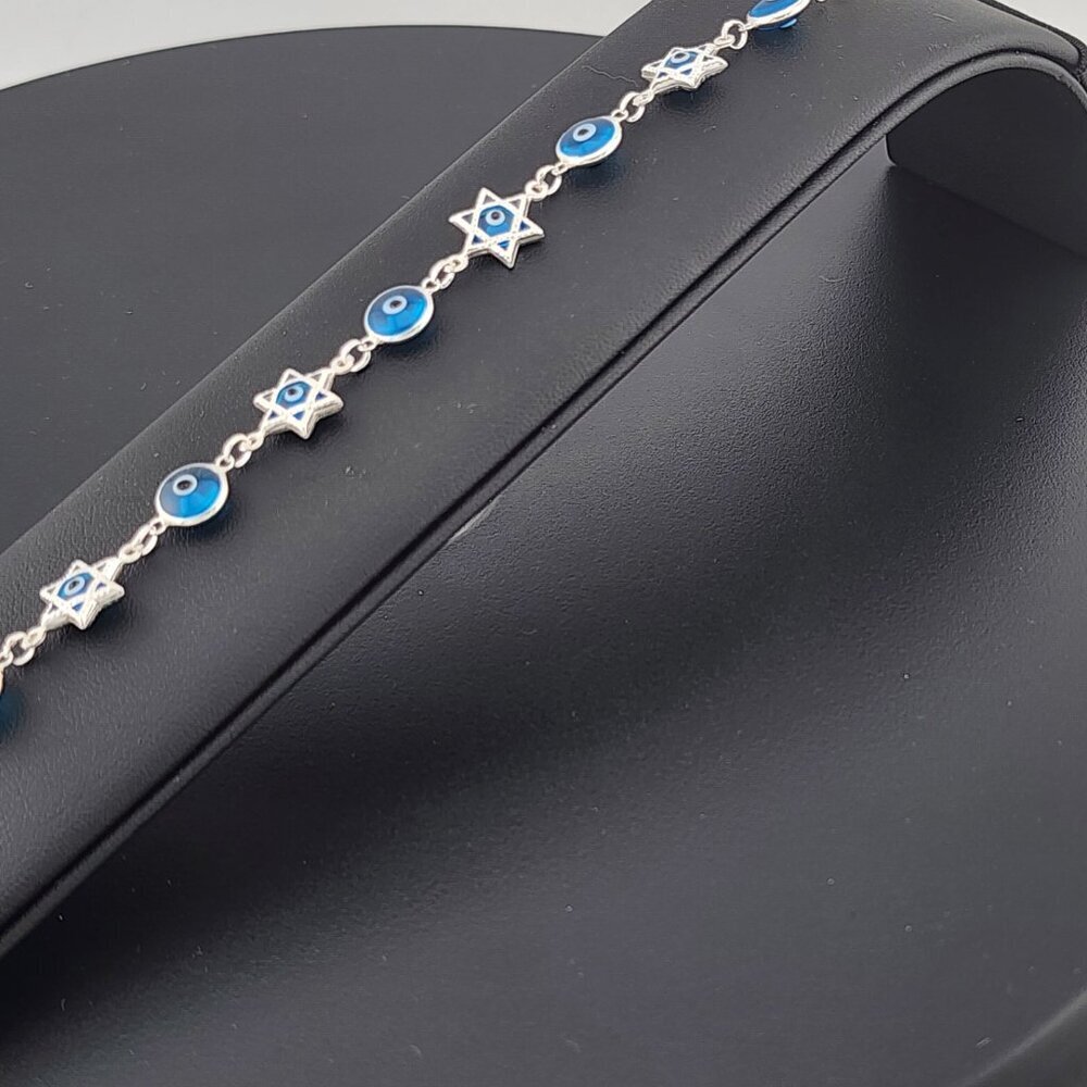 Sterling Silver 925 Multi Round & Star Evil Eye Bracelet – Protection & Style - Picture 6 of 13